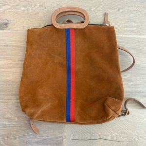 Clare V Brown Marcelle Suede stripe top handle backpack